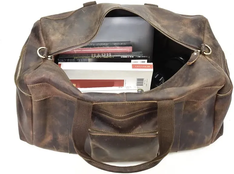 Classic Vintage Leather Travel Duffel Bag | Genuine Cow Leather | Spacious and Stylish | Handmade with Heavy Duty Craftsmanship (20 inch)