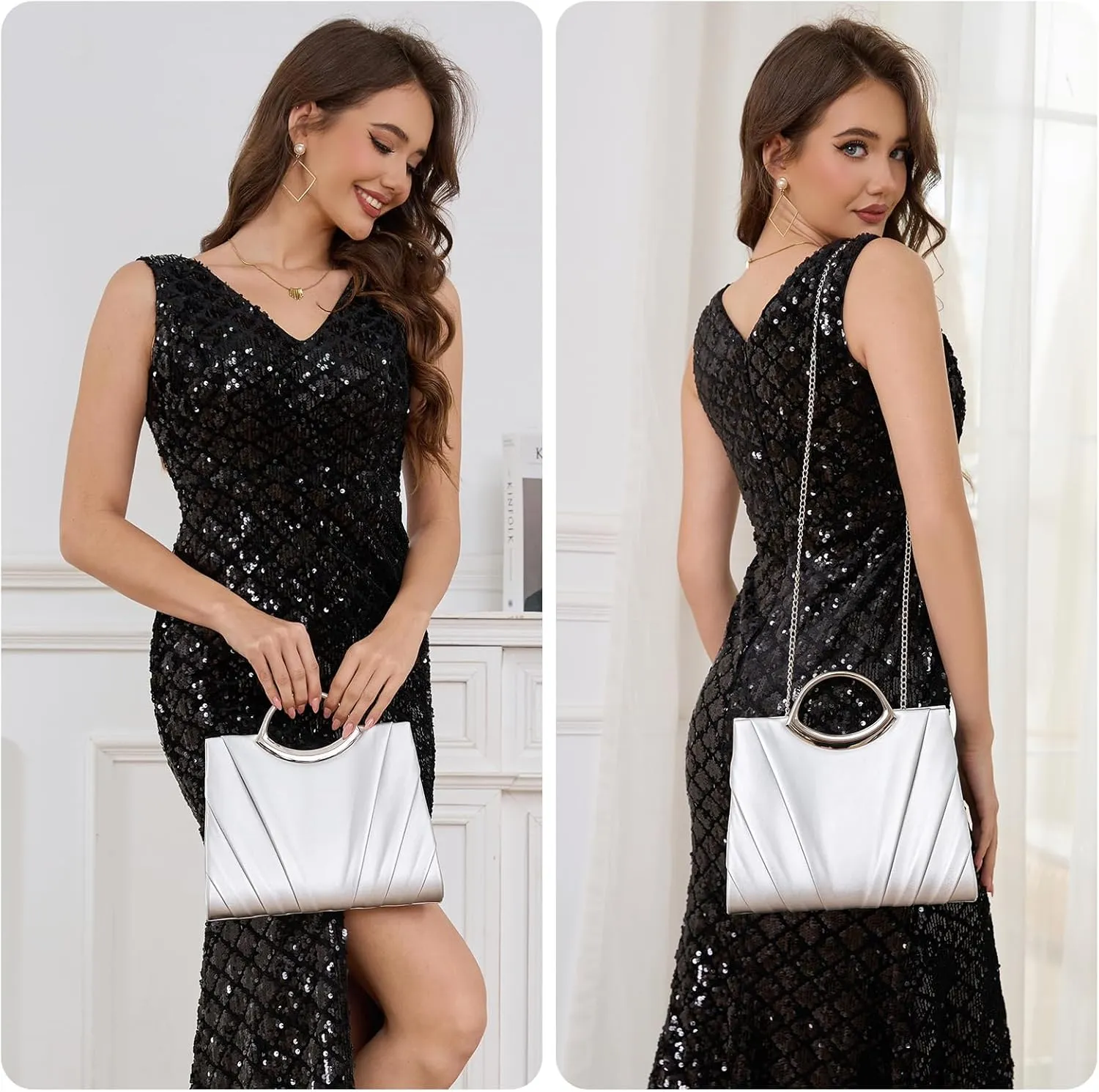 Clutch Purses for Women Formal, Pleated PU Leather Evening Bag, Elegant Evening Handbags for Party, Prom, Wedding
