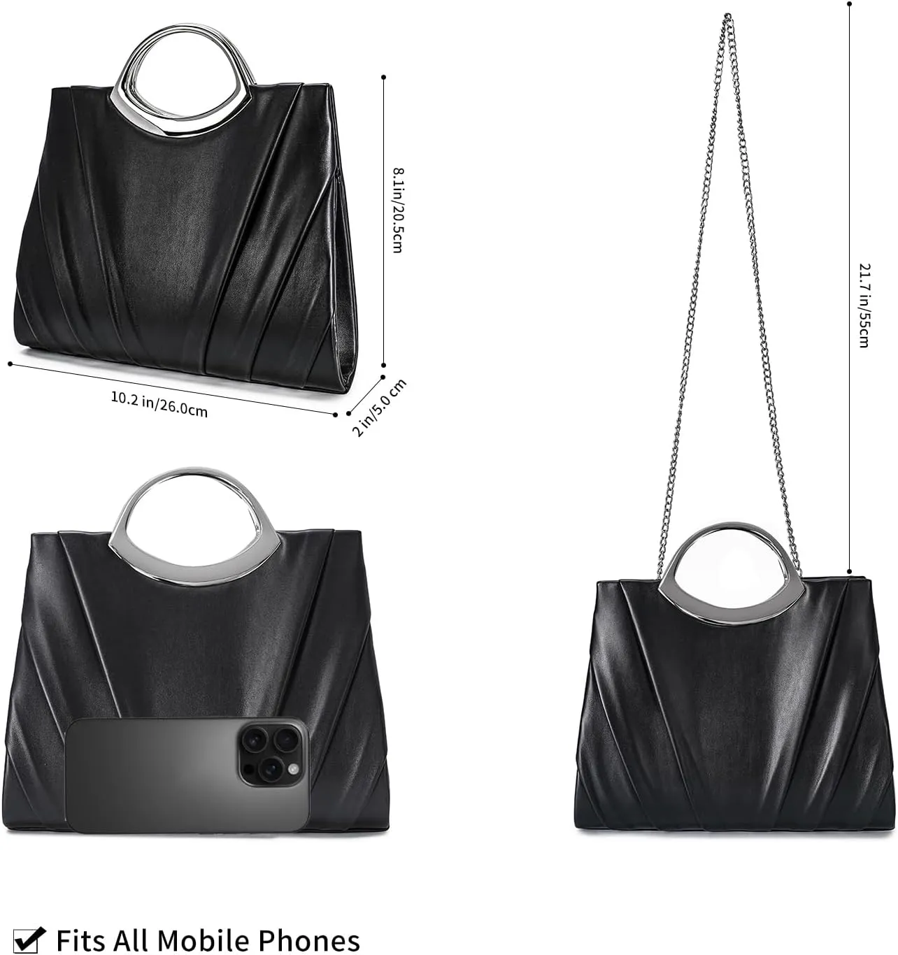 Clutch Purses for Women Formal, Pleated PU Leather Evening Bag, Elegant Evening Handbags for Party, Prom, Wedding