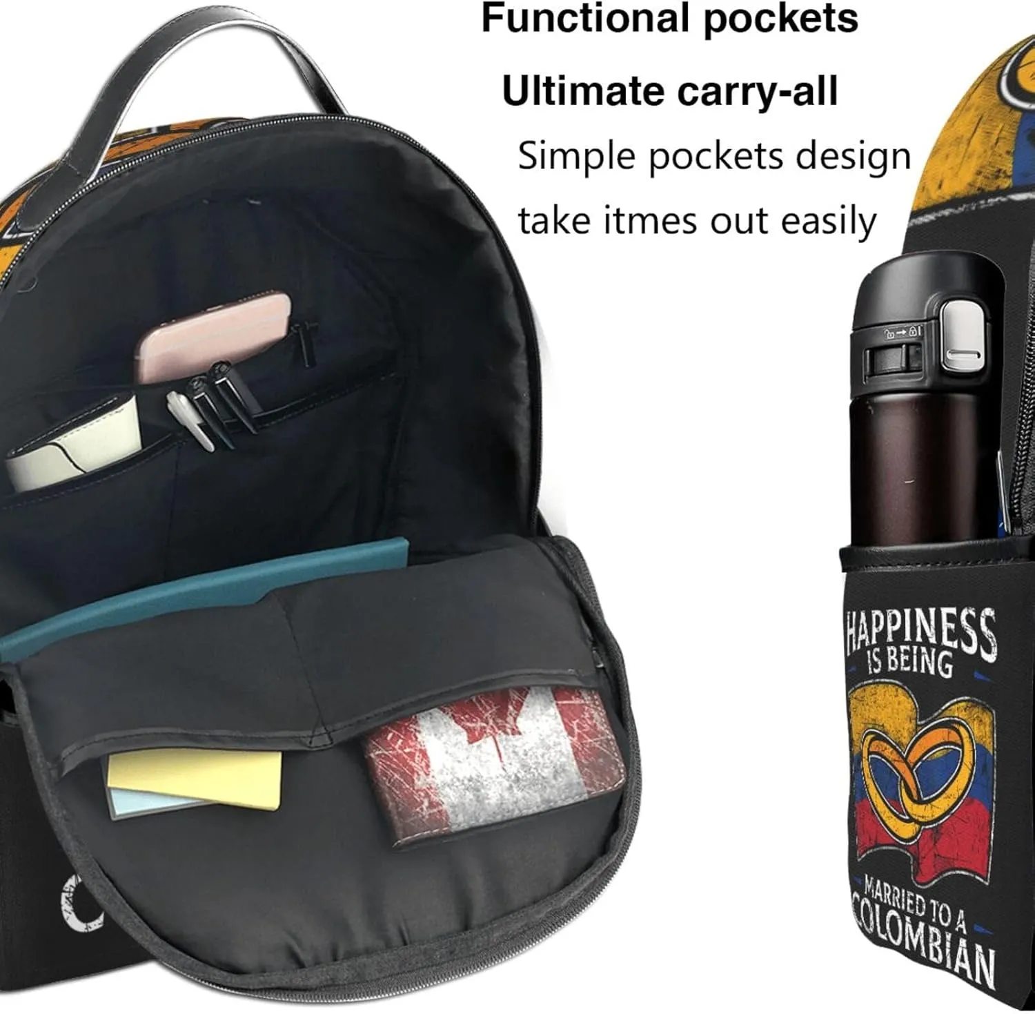 Colombia Marriage Colombian Married Flag Culture Casual Backpacks Laptop Backpack Carry-on Daypack Sports Travel Rucksack Lightweight Working Bag for Outdoor Hiking Cycling Walking