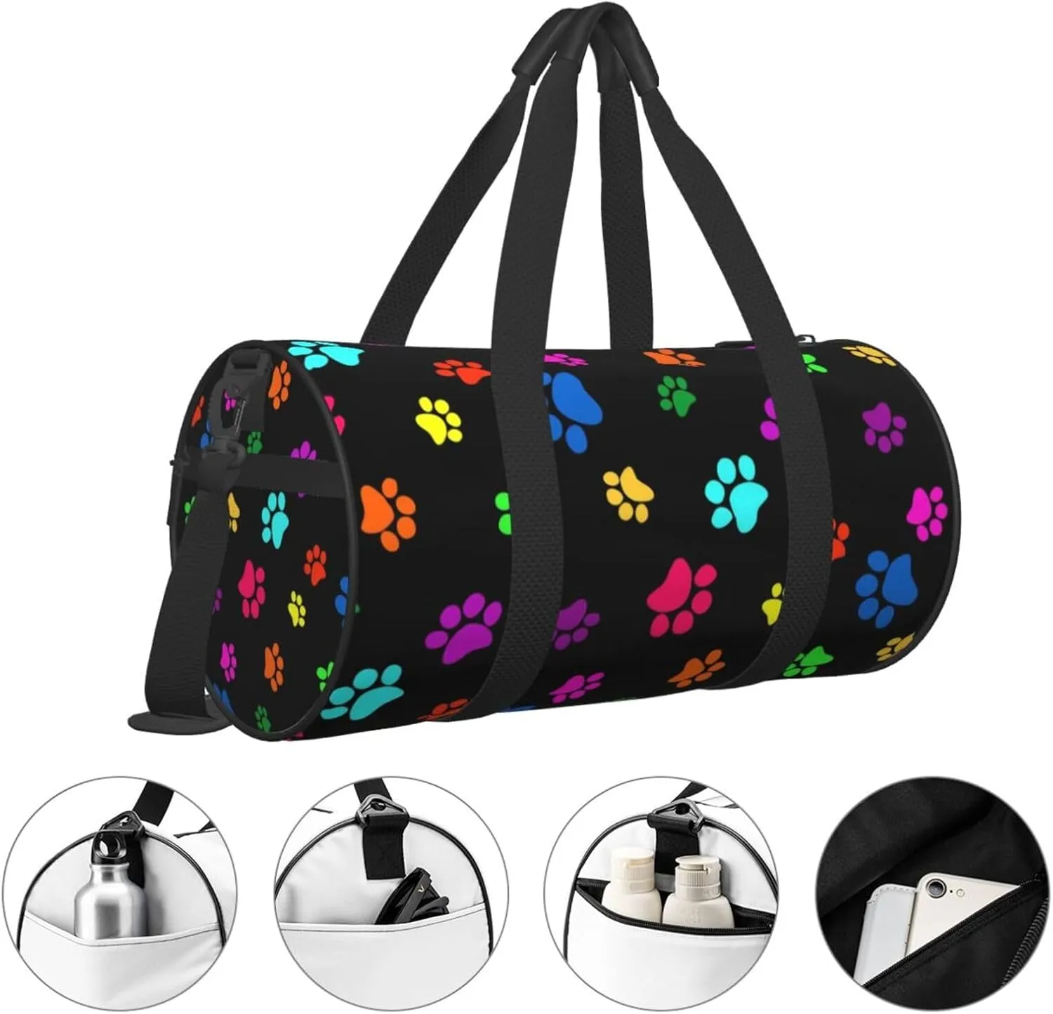Colorful Dog Animal Paws Sports Gym Bag Travel Duffel Bag Shoes Compartment For Men Women Foldable Lightweight Yoga Gym Sports Bag