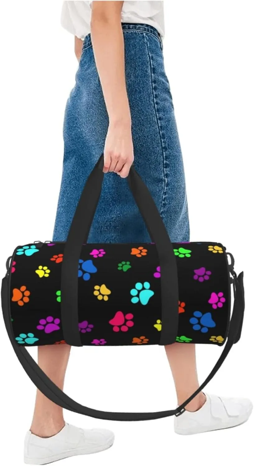Colorful Dog Animal Paws Sports Gym Bag Travel Duffel Bag Shoes Compartment For Men Women Foldable Lightweight Yoga Gym Sports Bag