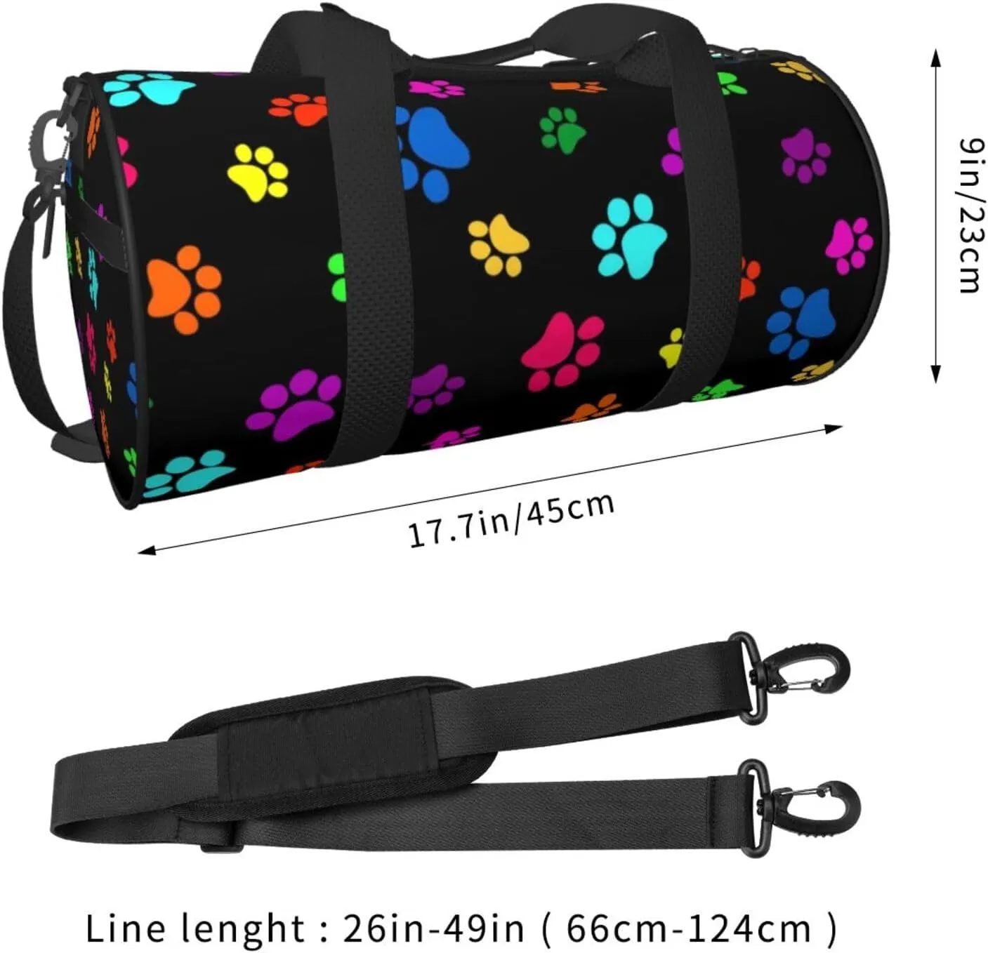 Colorful Dog Animal Paws Sports Gym Bag Travel Duffel Bag Shoes Compartment For Men Women Foldable Lightweight Yoga Gym Sports Bag