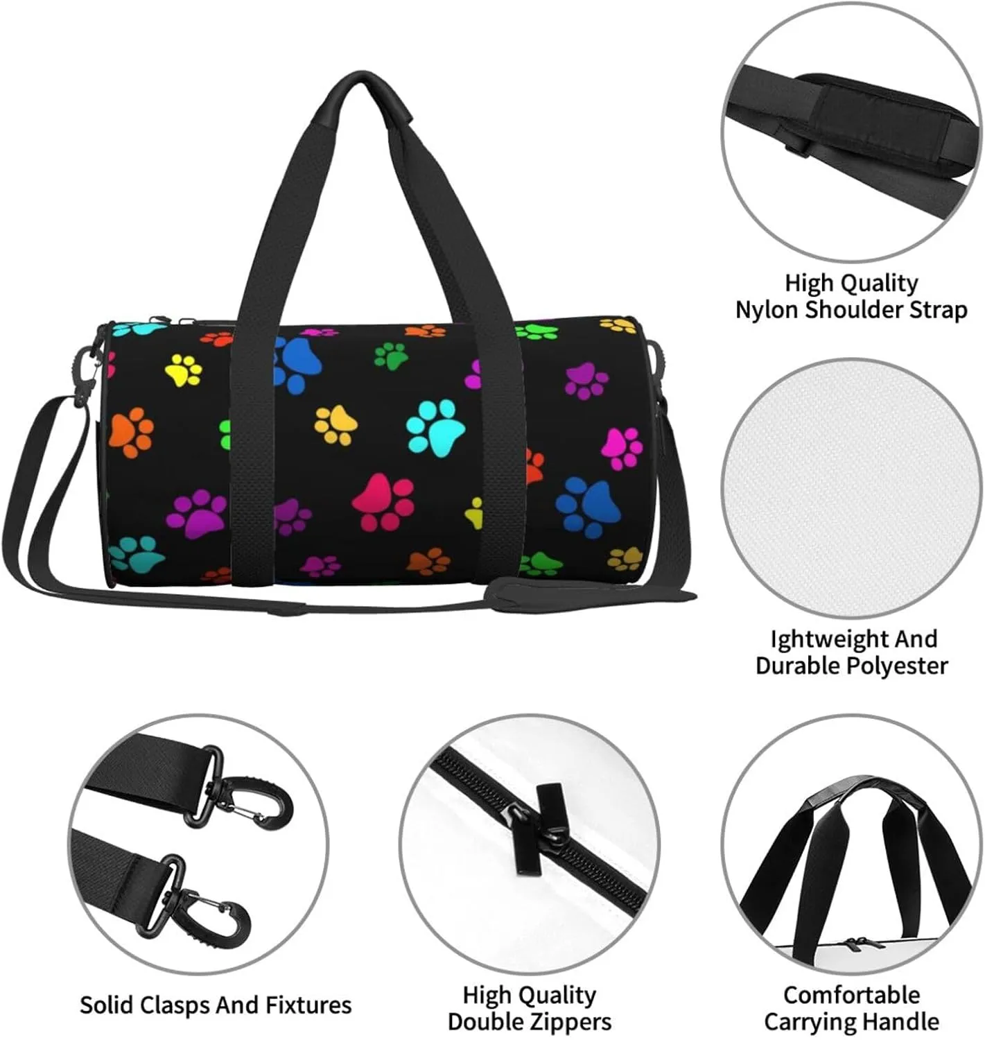 Colorful Dog Animal Paws Sports Gym Bag Travel Duffel Bag Shoes Compartment For Men Women Foldable Lightweight Yoga Gym Sports Bag