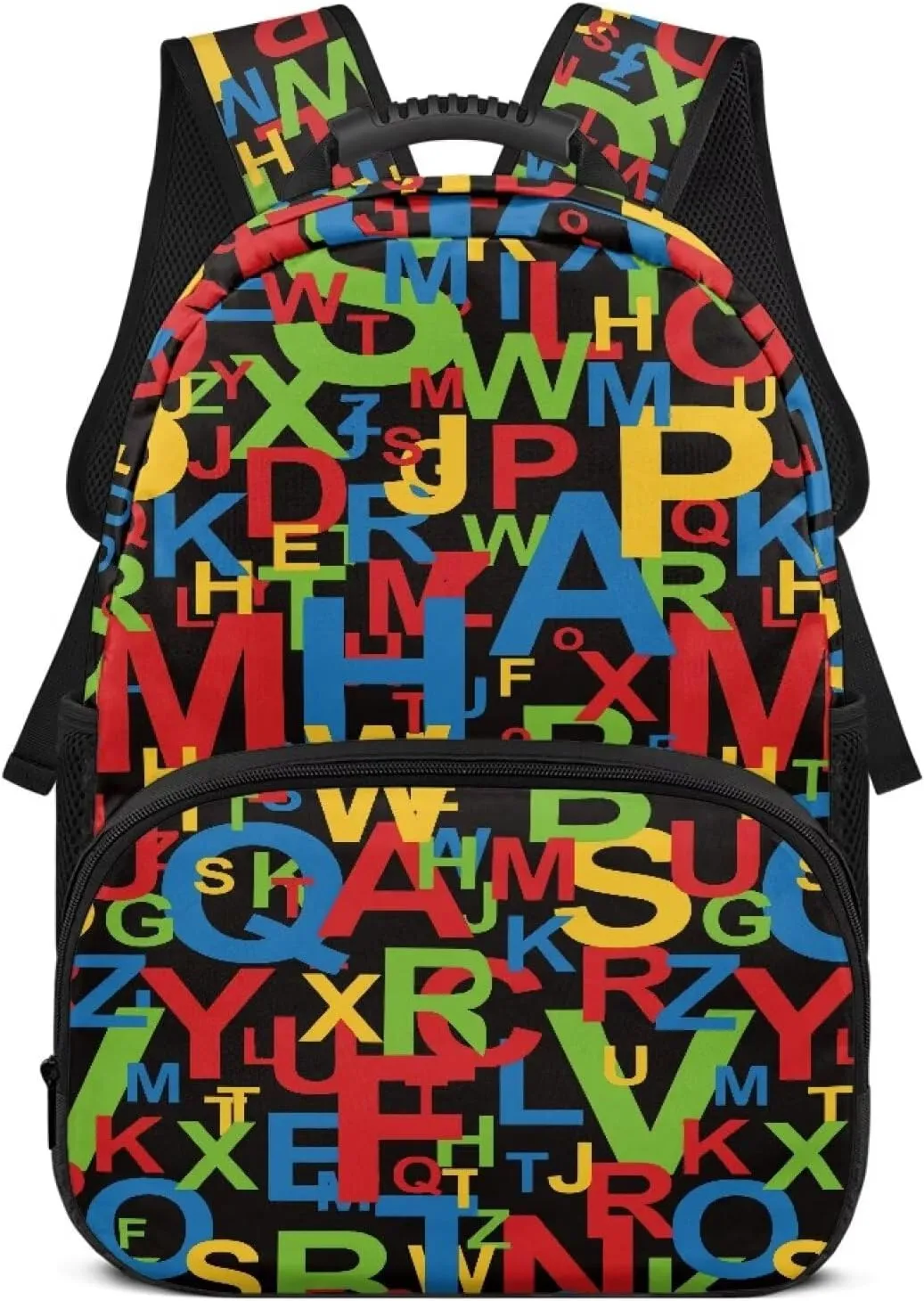 Colorful Letter Print Travel Computer Backpack Large Shoulder 17 Inch Backpacks Laptop Book Bag with Ergonomic Shoulder Straps for Men Women