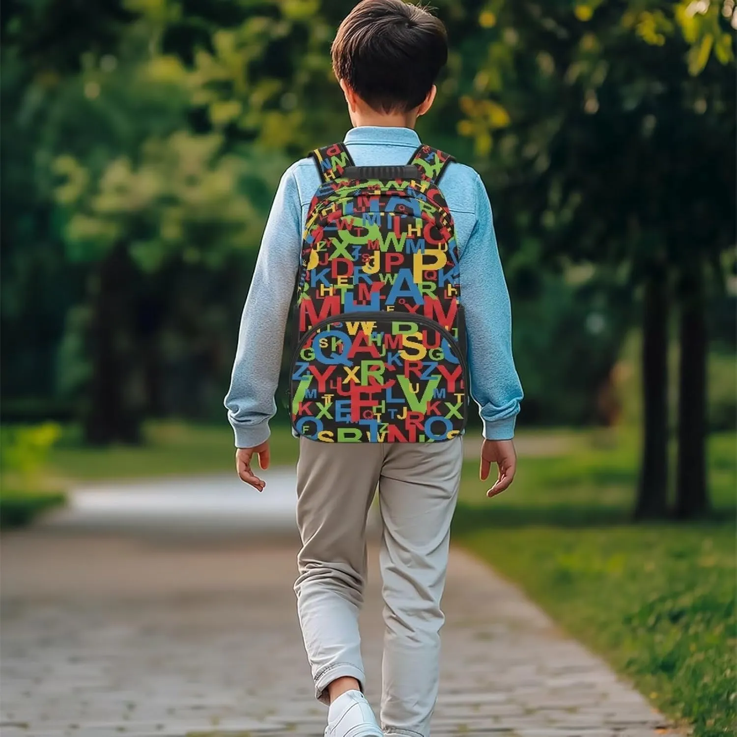 Colorful Letter Print Travel Computer Backpack Large Shoulder 17 Inch Backpacks Laptop Book Bag with Ergonomic Shoulder Straps for Men Women