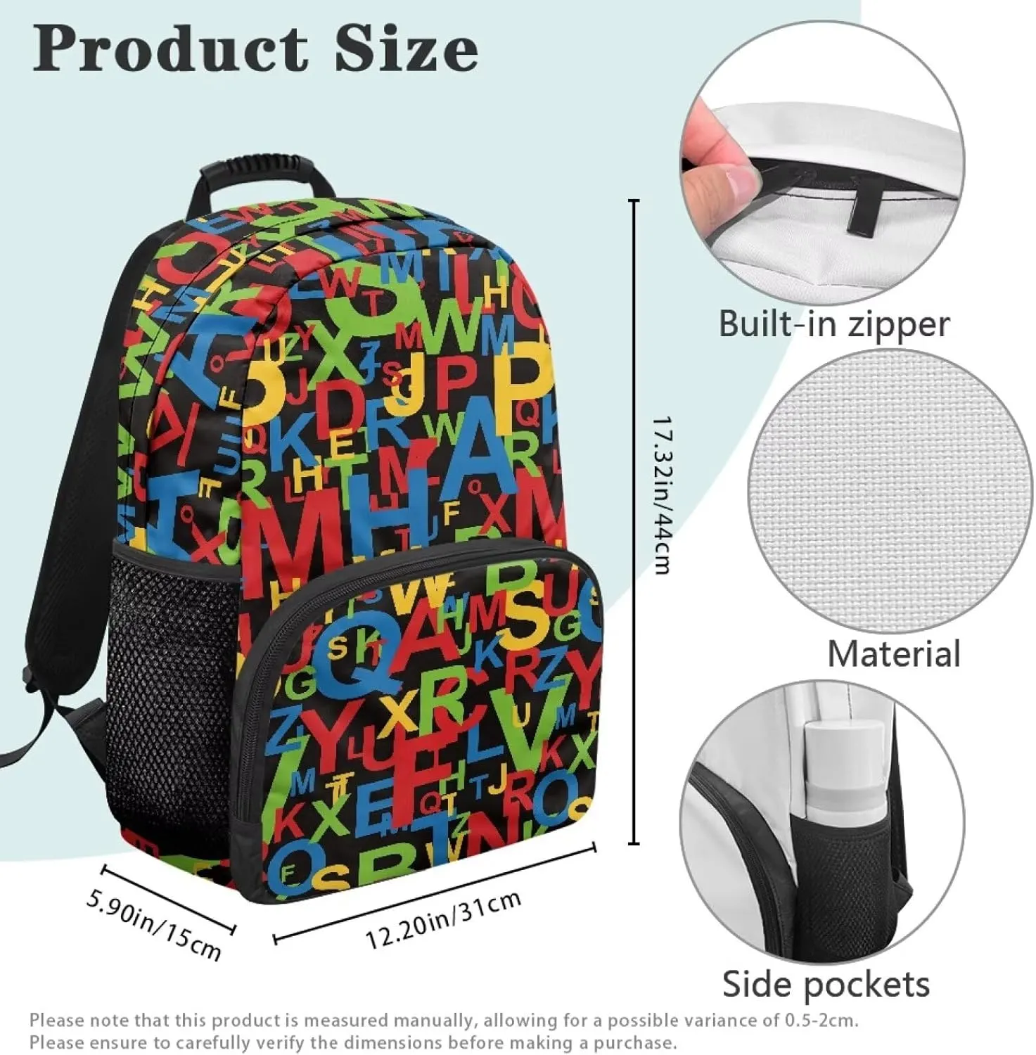 Colorful Letter Print Travel Computer Backpack Large Shoulder 17 Inch Backpacks Laptop Book Bag with Ergonomic Shoulder Straps for Men Women