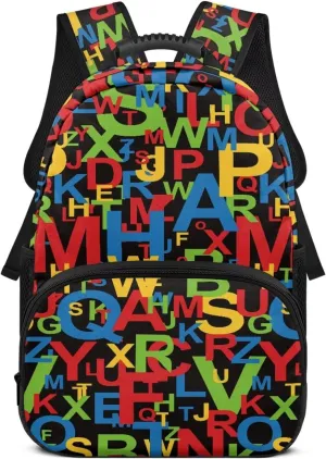 Colorful Letter Print Travel Computer Backpack Large Shoulder 17 Inch Backpacks Laptop Book Bag with Ergonomic Shoulder Straps for Men Women