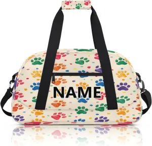 Colorful Paw Print Footprint Mini Gym Bag 18 inch for Women Men Waterproof Custom Paws Travel Duffel Bag Carry On Overnight Tote Nurse Bag for Work Fitness Hiking
