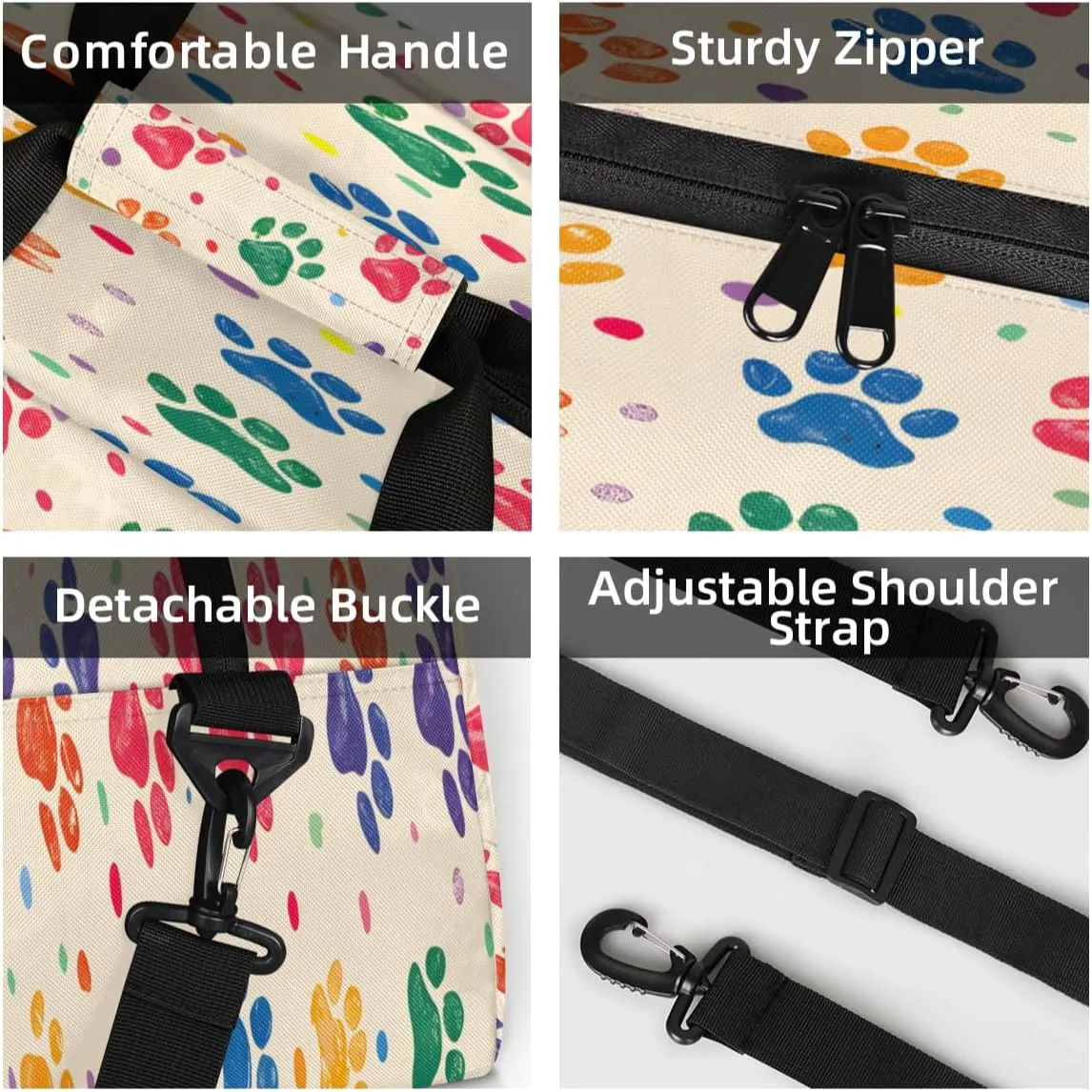 Colorful Paw Print Footprint Mini Gym Bag 18 inch for Women Men Waterproof Custom Paws Travel Duffel Bag Carry On Overnight Tote Nurse Bag for Work Fitness Hiking