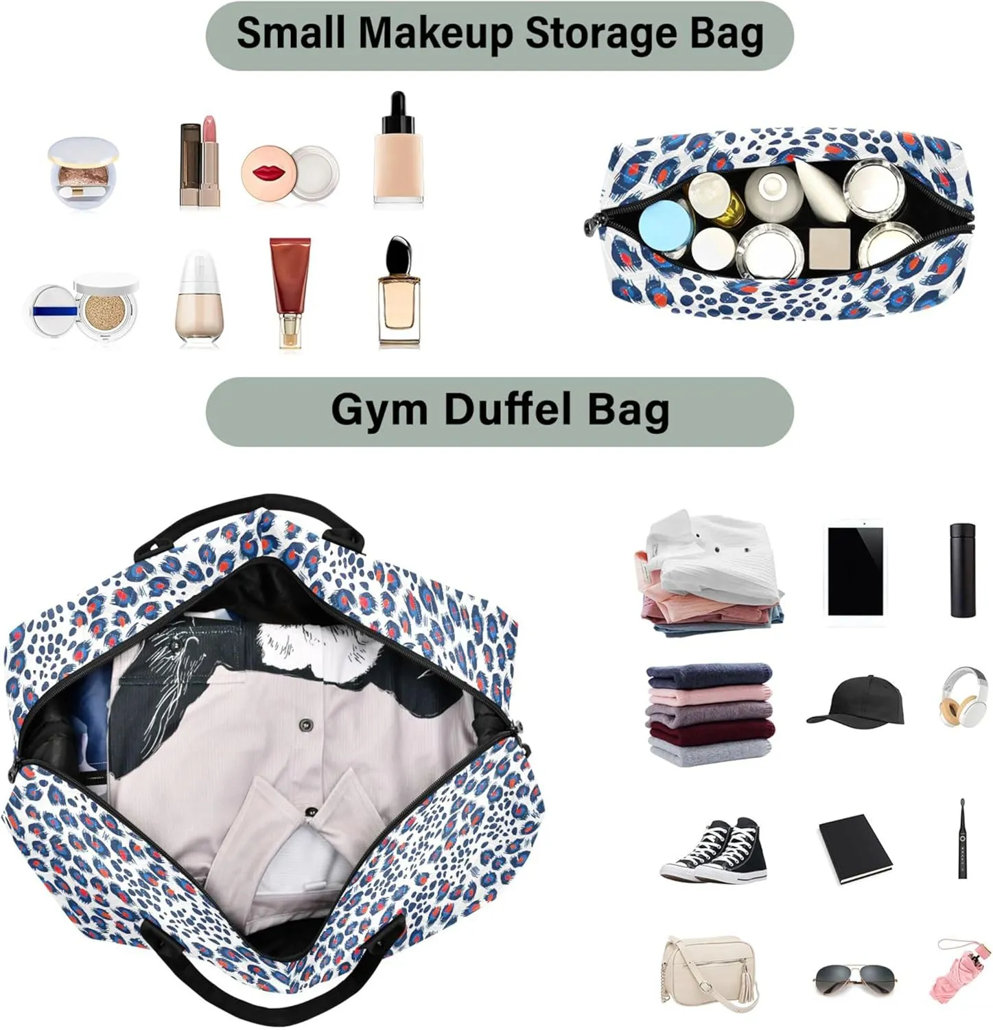 Colorful Peacock Feathers Travel Duffel Bags Toiletry Pouches Set, Modern Tote Gym Bag Weekender Bags
