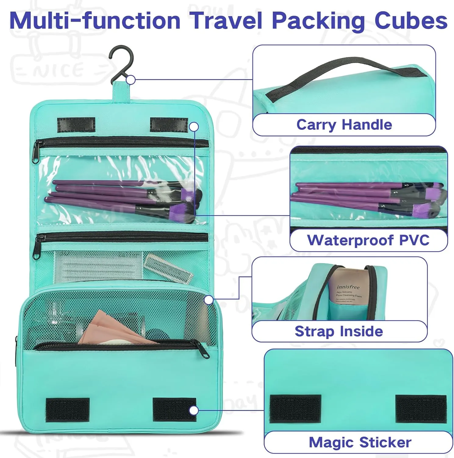 Compression Packing Cubes for Travel, 8 Set Packing Cubes for Suitcases, Breathable Mesh Travel Bags Organizer for Luggage Lightweight Vacation Essentials Accessories (Blue)