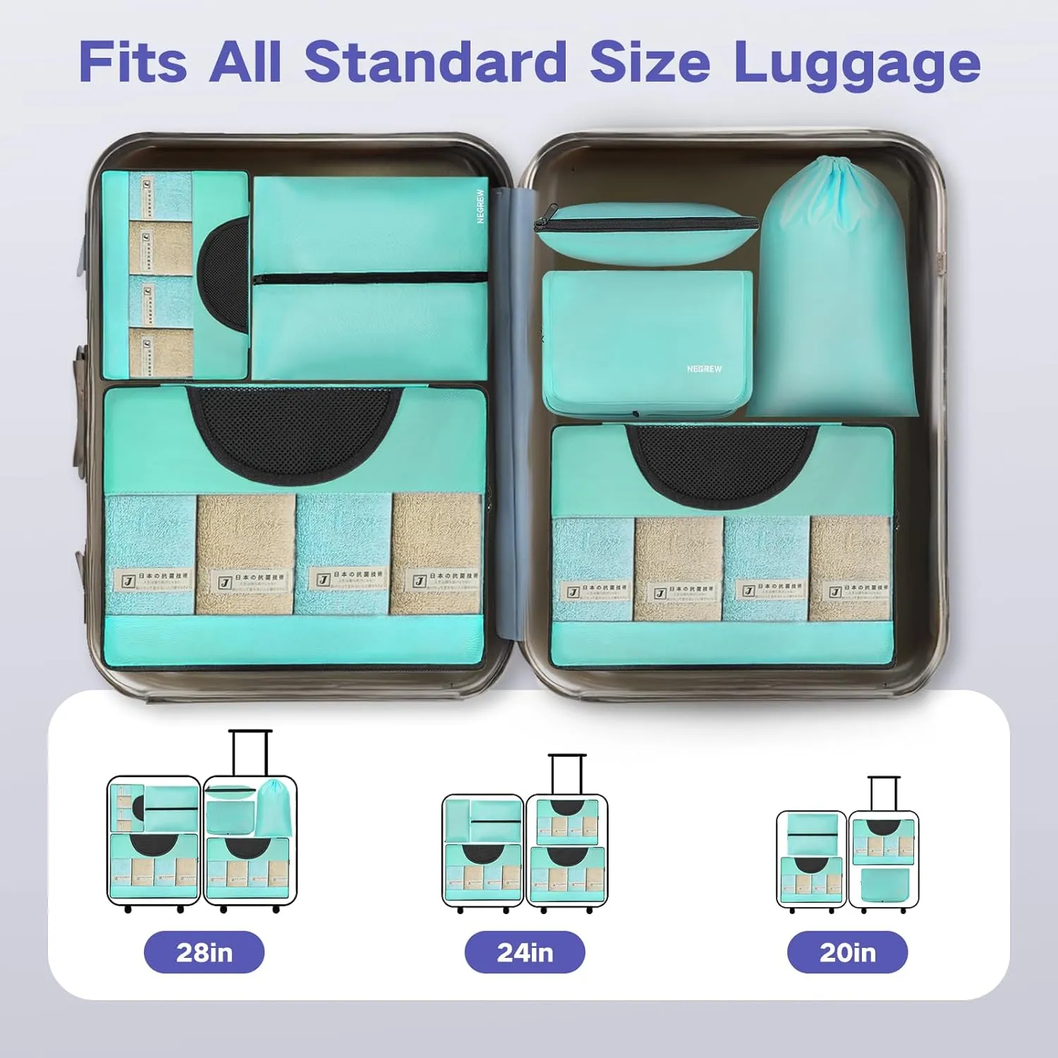 Compression Packing Cubes for Travel, 8 Set Packing Cubes for Suitcases, Breathable Mesh Travel Bags Organizer for Luggage Lightweight Vacation Essentials Accessories (Blue)