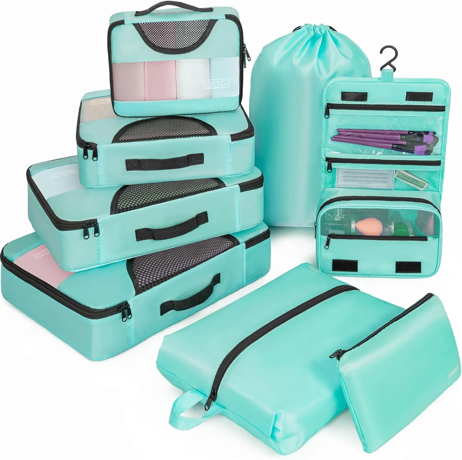Compression Packing Cubes for Travel, 8 Set Packing Cubes for Suitcases, Breathable Mesh Travel Bags Organizer for Luggage Lightweight Vacation Essentials Accessories (Blue)