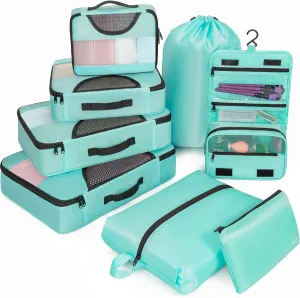 Compression Packing Cubes for Travel, 8 Set Packing Cubes for Suitcases, Breathable Mesh Travel Bags Organizer for Luggage Lightweight Vacation Essentials Accessories (Blue)