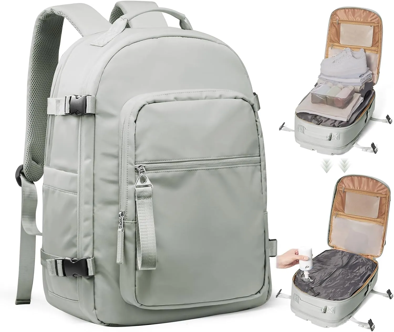 coofay Vacuum Backpack Travel with Pump Airback Backpack with Vacuum Compression Personal Item Travel Bag Carry on Backpack for Airplanes Vacuum Seal Backpacks for Traveling on Airplane