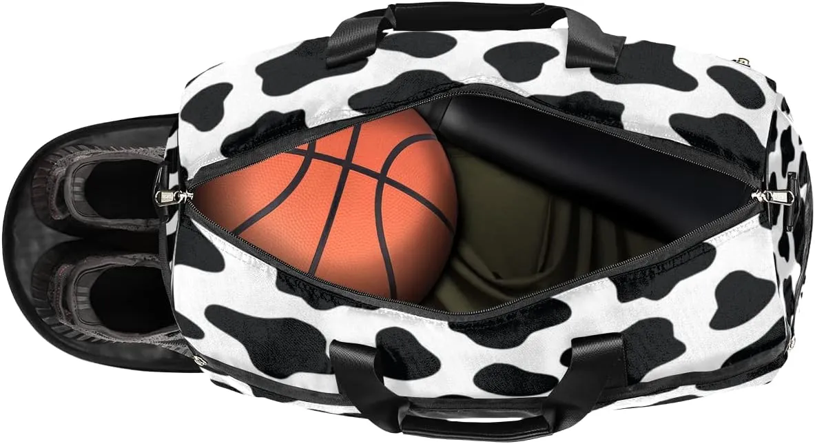 Cow Print Personalized Monogrammed Gym Duffel Bag with Shoe Compartment Cow Print Large Sport Gym Bags Overnight Travel Bags Weekender Bag with Custom Name & Text