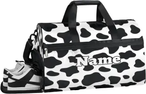 Cow Print Personalized Monogrammed Gym Duffel Bag with Shoe Compartment Cow Print Large Sport Gym Bags Overnight Travel Bags Weekender Bag with Custom Name & Text