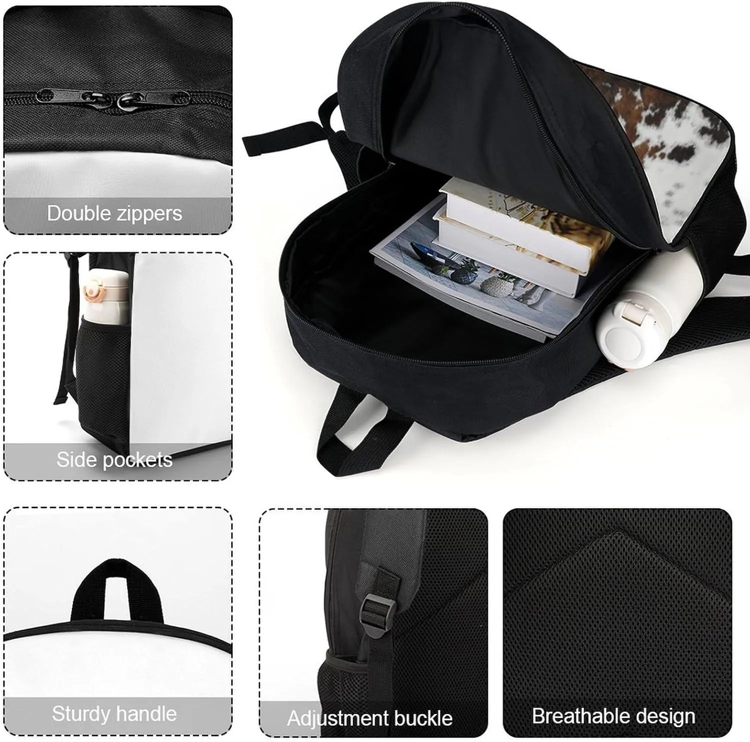 Cowhide, Cow SkinPrint Pattern Backpack Lightweight Waterproof Backpacks Laptop Backpack for Unisex Casual Travel Daypacks Large Capacity