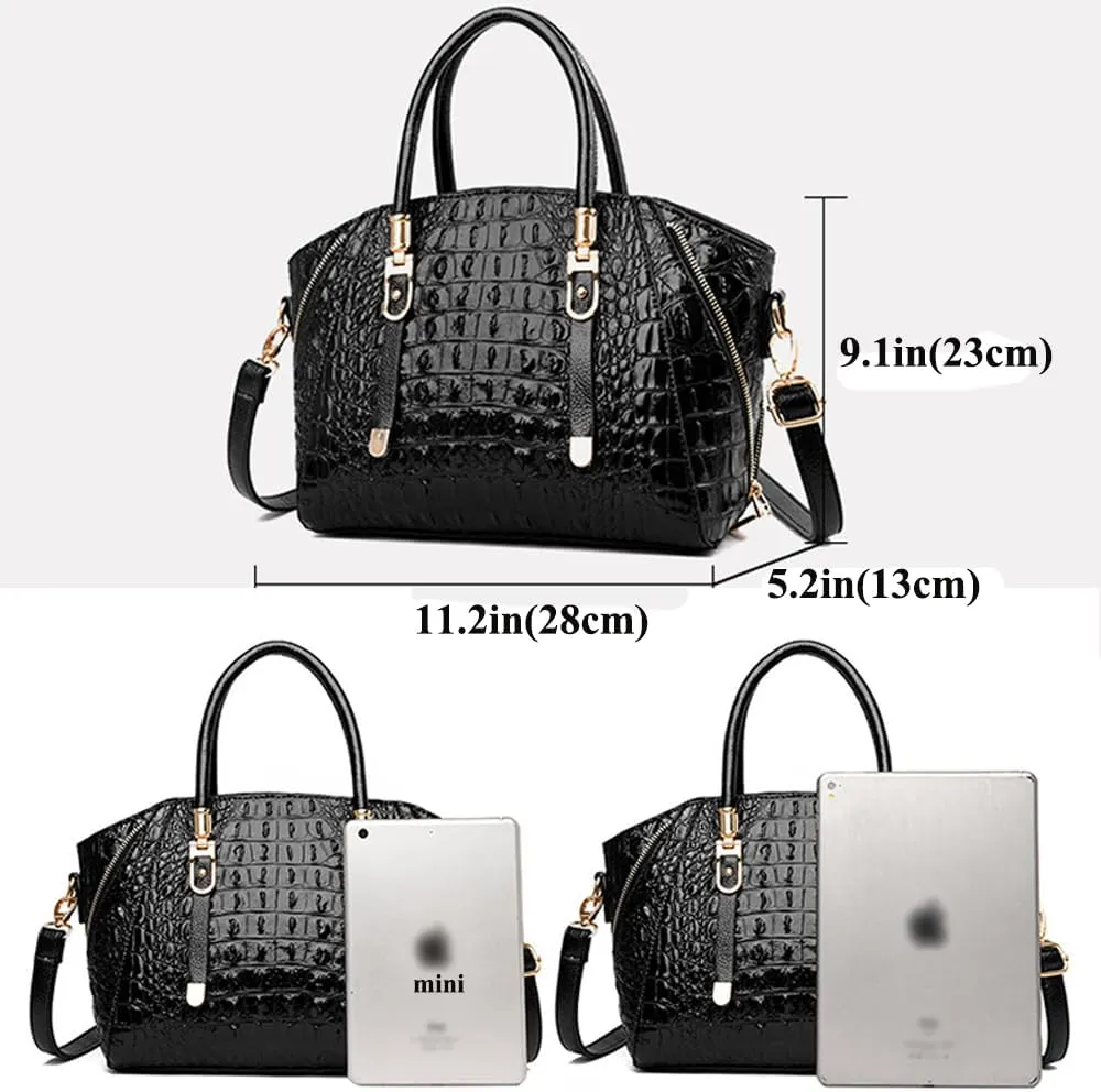 Crocodile Pattern Handbags for Women PU Leather Satchel Shoulder Bag Ladies Zipper Totes Purse Top Handle Bags