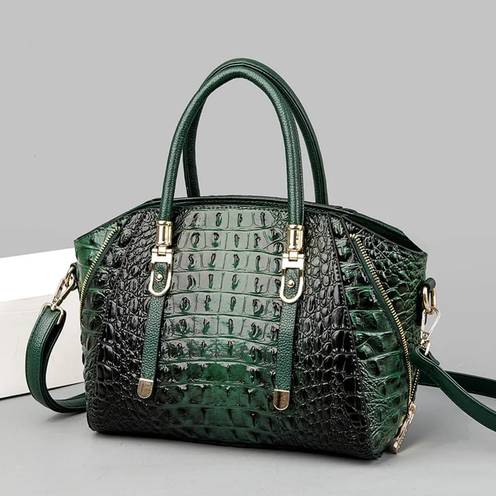 Crocodile Pattern Handbags for Women PU Leather Satchel Shoulder Bag Ladies Zipper Totes Purse Top Handle Bags