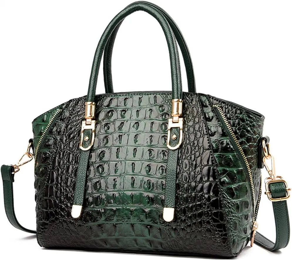 Crocodile Pattern Handbags for Women PU Leather Satchel Shoulder Bag Ladies Zipper Totes Purse Top Handle Bags