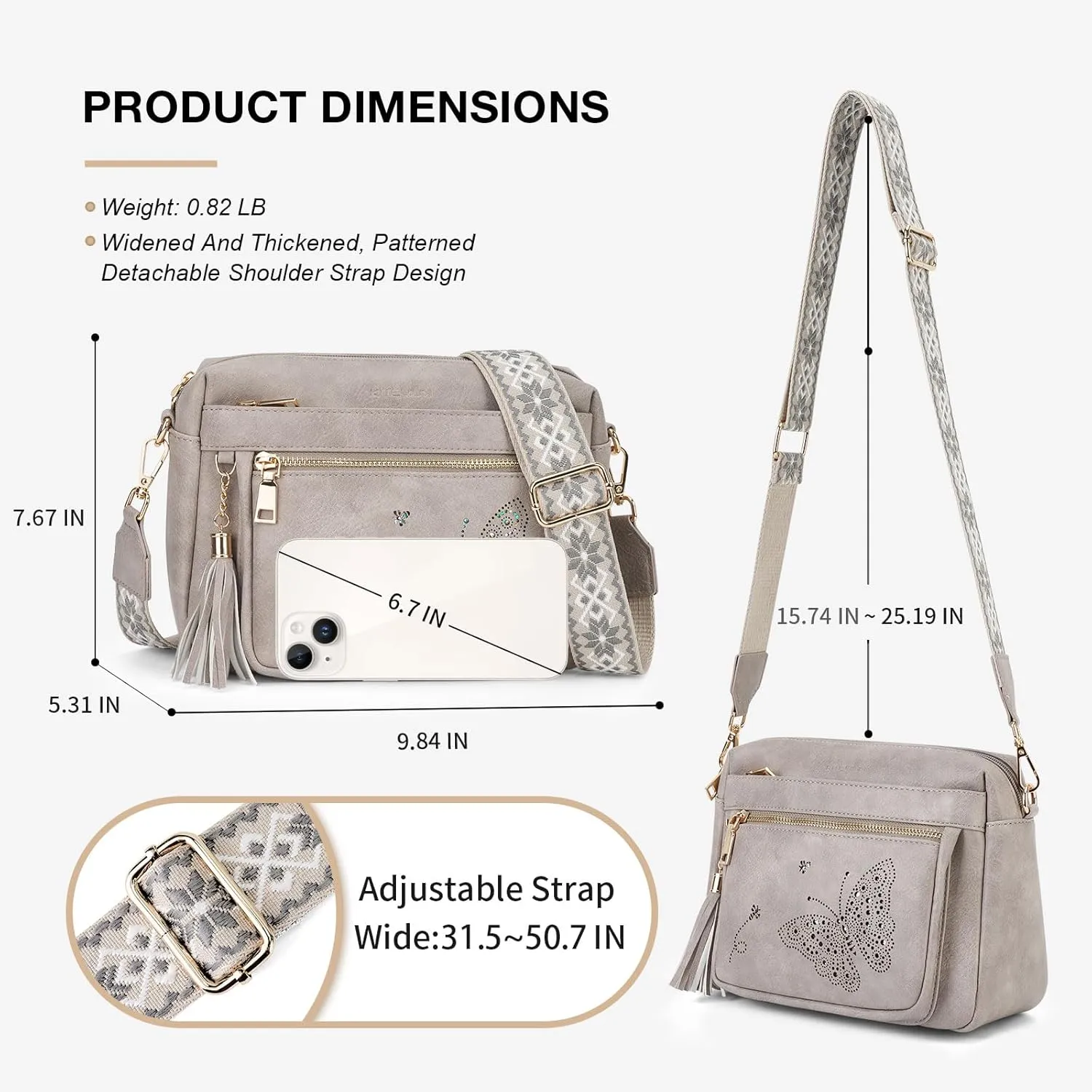 Crossbody Bags for Women Trendy Leather Crossbody Purse Shoulder Handbags Butterfly Design