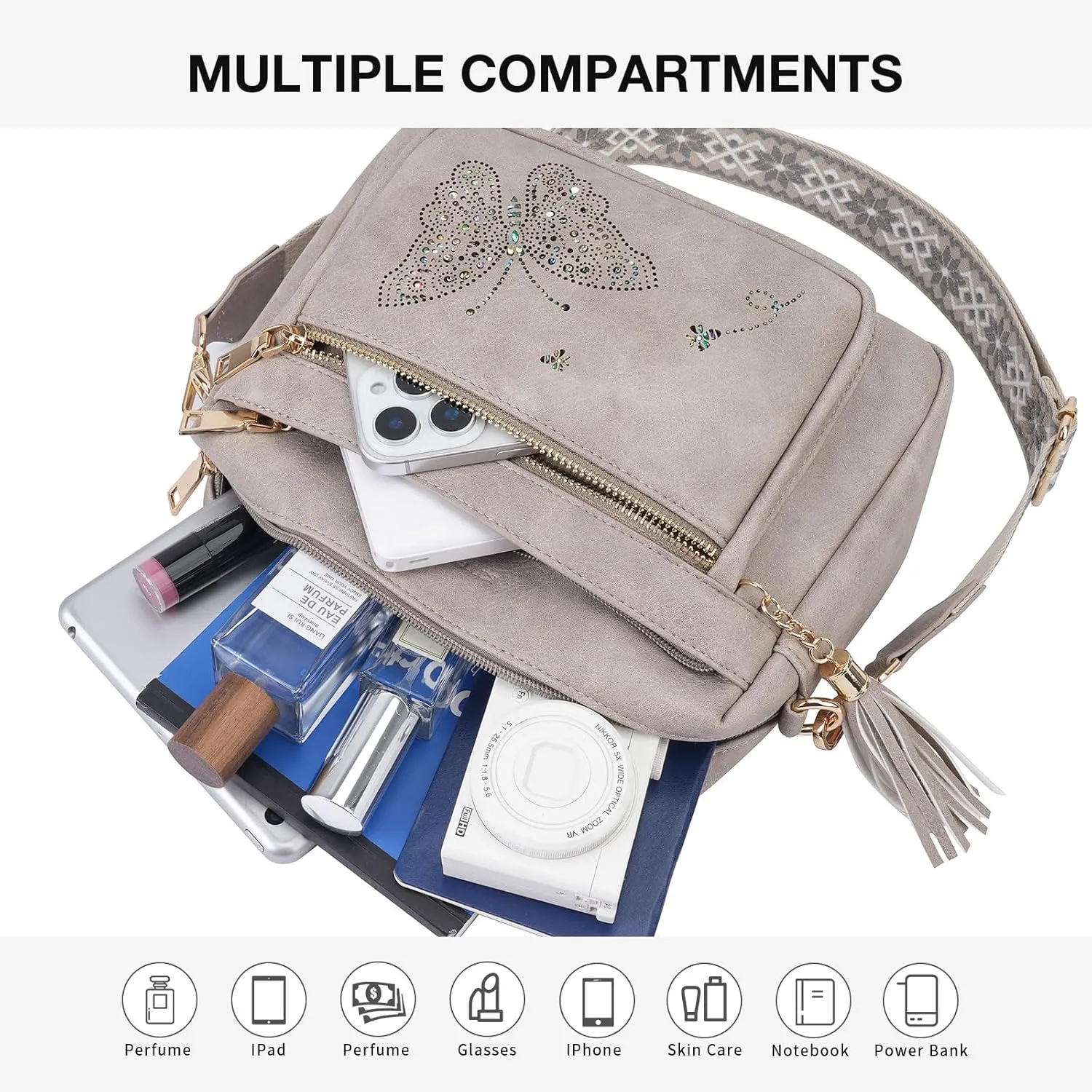 Crossbody Bags for Women Trendy Leather Crossbody Purse Shoulder Handbags Butterfly Design