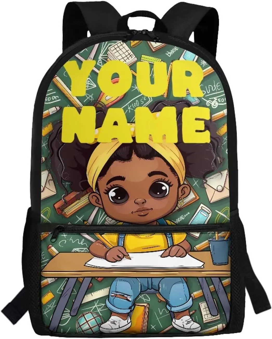 Custom Africa Girl Backpack for Girls & Boys, 17 Inch Backpacks for School, Cute Lightweight Bookbag with Side Pocket for Kids