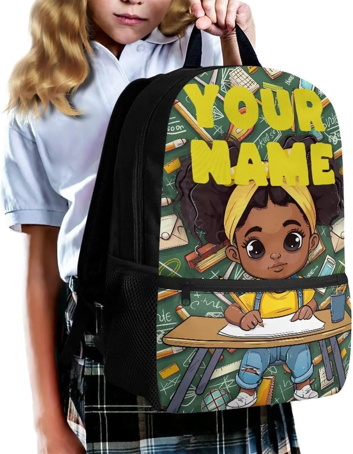 Custom Africa Girl Backpack for Girls & Boys, 17 Inch Backpacks for School, Cute Lightweight Bookbag with Side Pocket for Kids