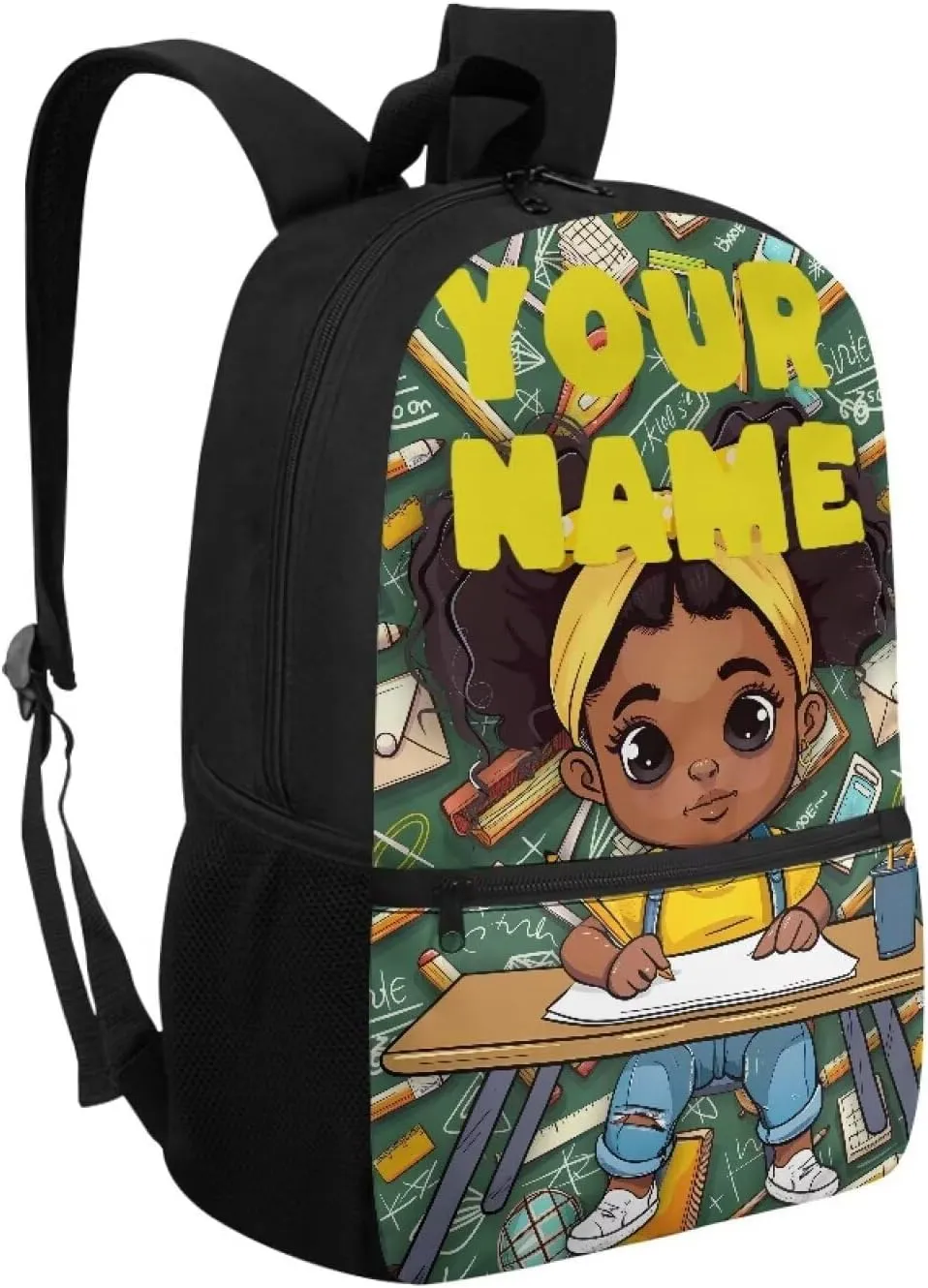 Custom Africa Girl Backpack for Girls & Boys, 17 Inch Backpacks for School, Cute Lightweight Bookbag with Side Pocket for Kids