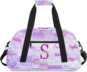 Custom Dance Bag Girls, Personalized Name Gymnastics Sport Cheerleader Bag Barrel Ballet Silhouette Duffel Bag Women, Purple Marble Texture