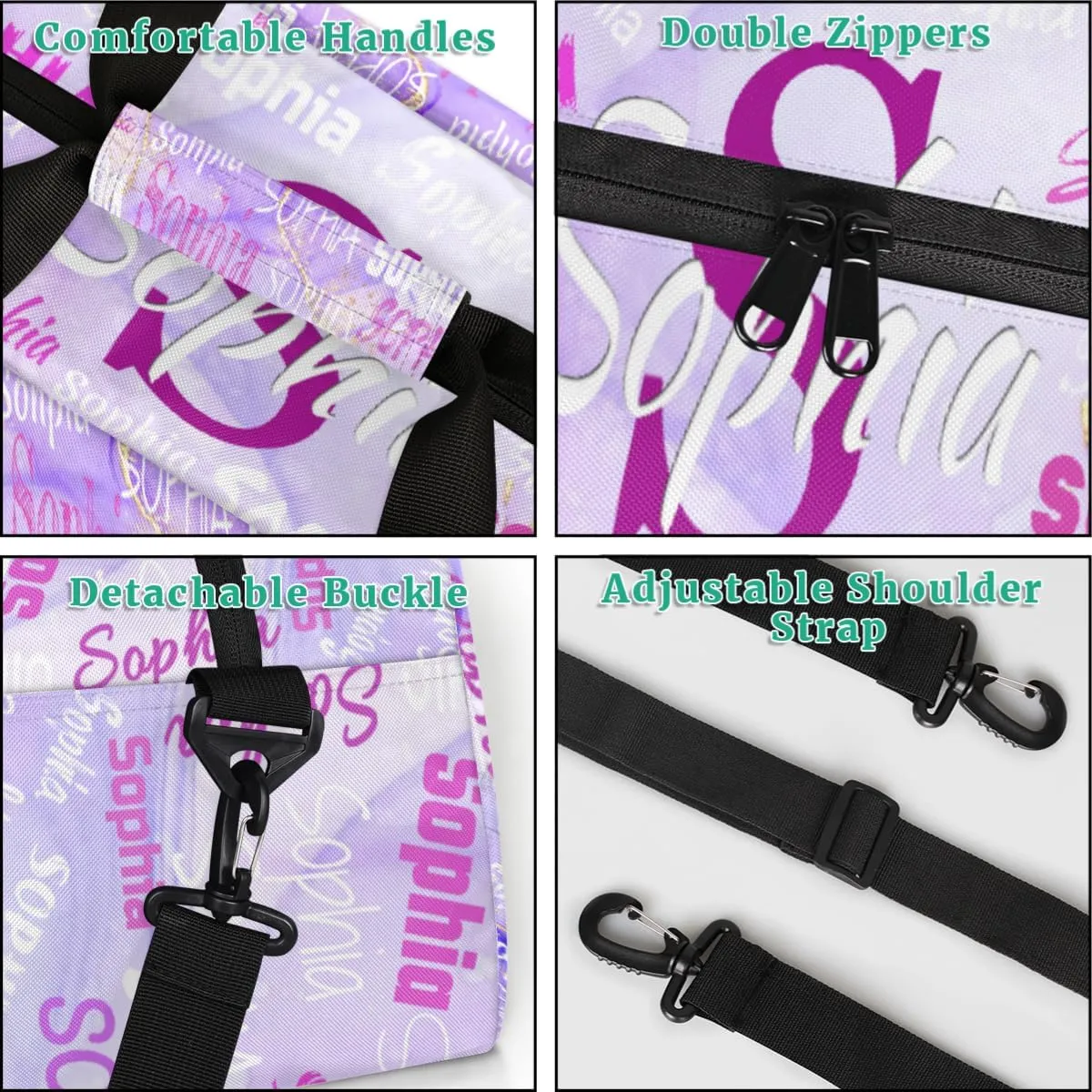 Custom Dance Bag Girls, Personalized Name Gymnastics Sport Cheerleader Bag Barrel Ballet Silhouette Duffel Bag Women, Purple Marble Texture