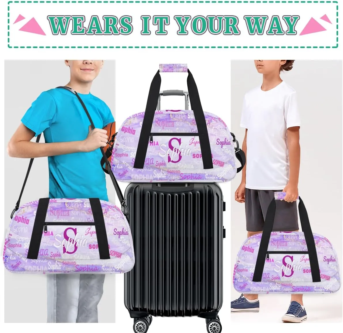 Custom Dance Bag Girls, Personalized Name Gymnastics Sport Cheerleader Bag Barrel Ballet Silhouette Duffel Bag Women, Purple Marble Texture