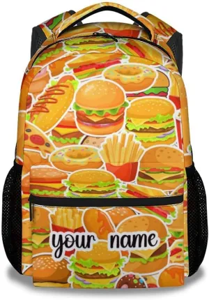 Custom Hamburger Backpack for Boys, 16 Inch Yellow Backpacks for Teens, Cute Lightweight Bookbag for Middle School