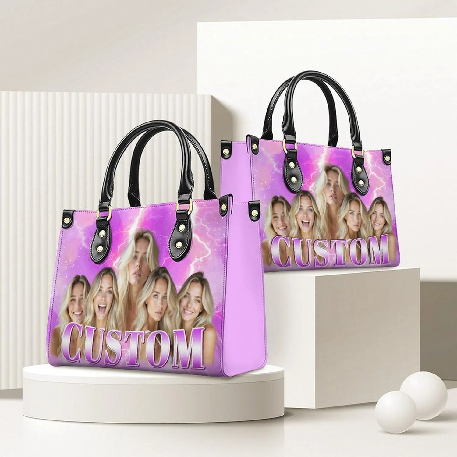 Custom Handbag for Women - Leather Tote Bag with Name, Photo for Mom, Teacher - Fashion Gifts for Birthday, Wedding