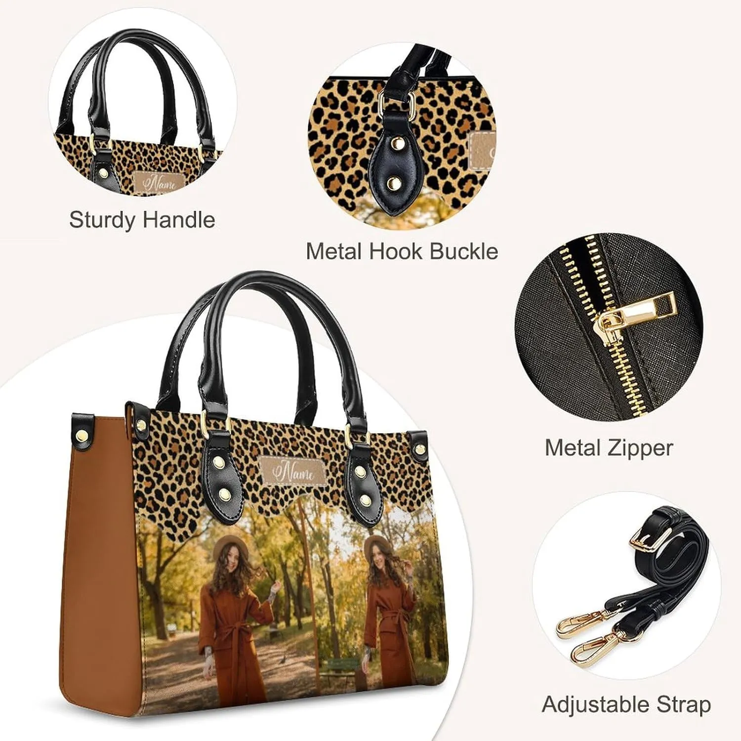 Custom Handbag for Women - Leather Tote Bag with Name, Photo for Mom, Teacher - Fashion Gifts for Birthday, Wedding