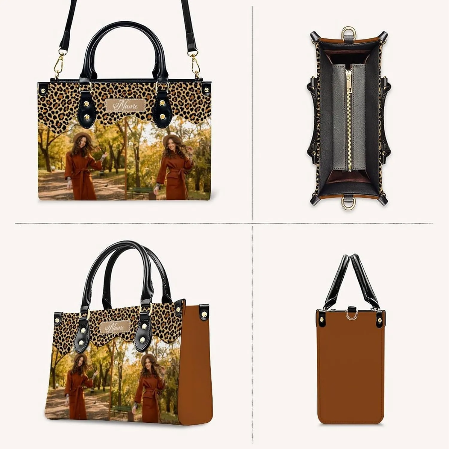 Custom Handbag for Women - Leather Tote Bag with Name, Photo for Mom, Teacher - Fashion Gifts for Birthday, Wedding
