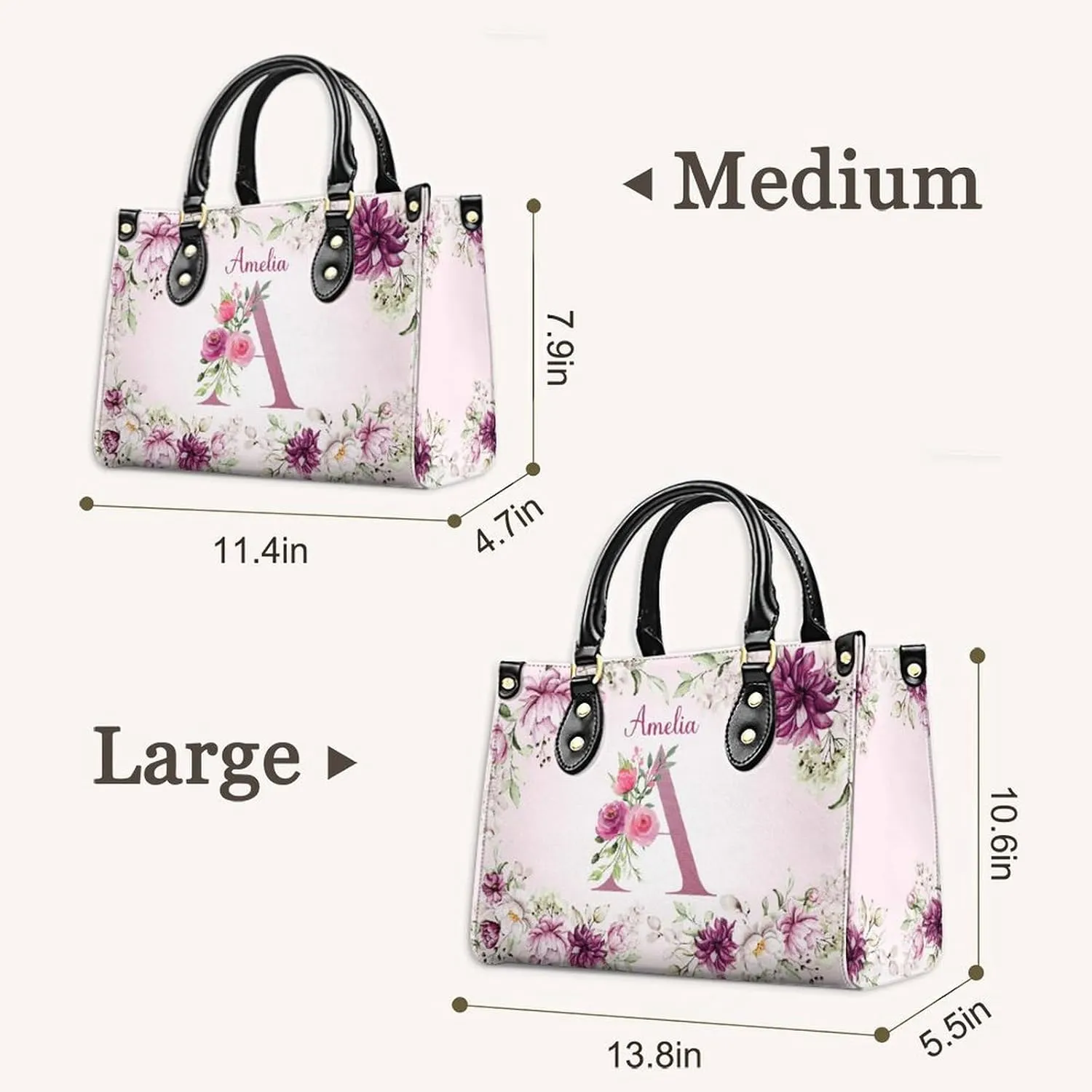 Custom Handbag for Women - Leather Tote Bag with Name, Photo for Mom, Teacher - Fashion Gifts for Birthday, Wedding