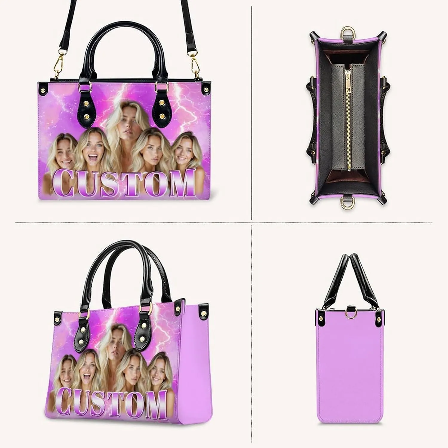 Custom Handbag for Women - Leather Tote Bag with Name, Photo for Mom, Teacher - Fashion Gifts for Birthday, Wedding
