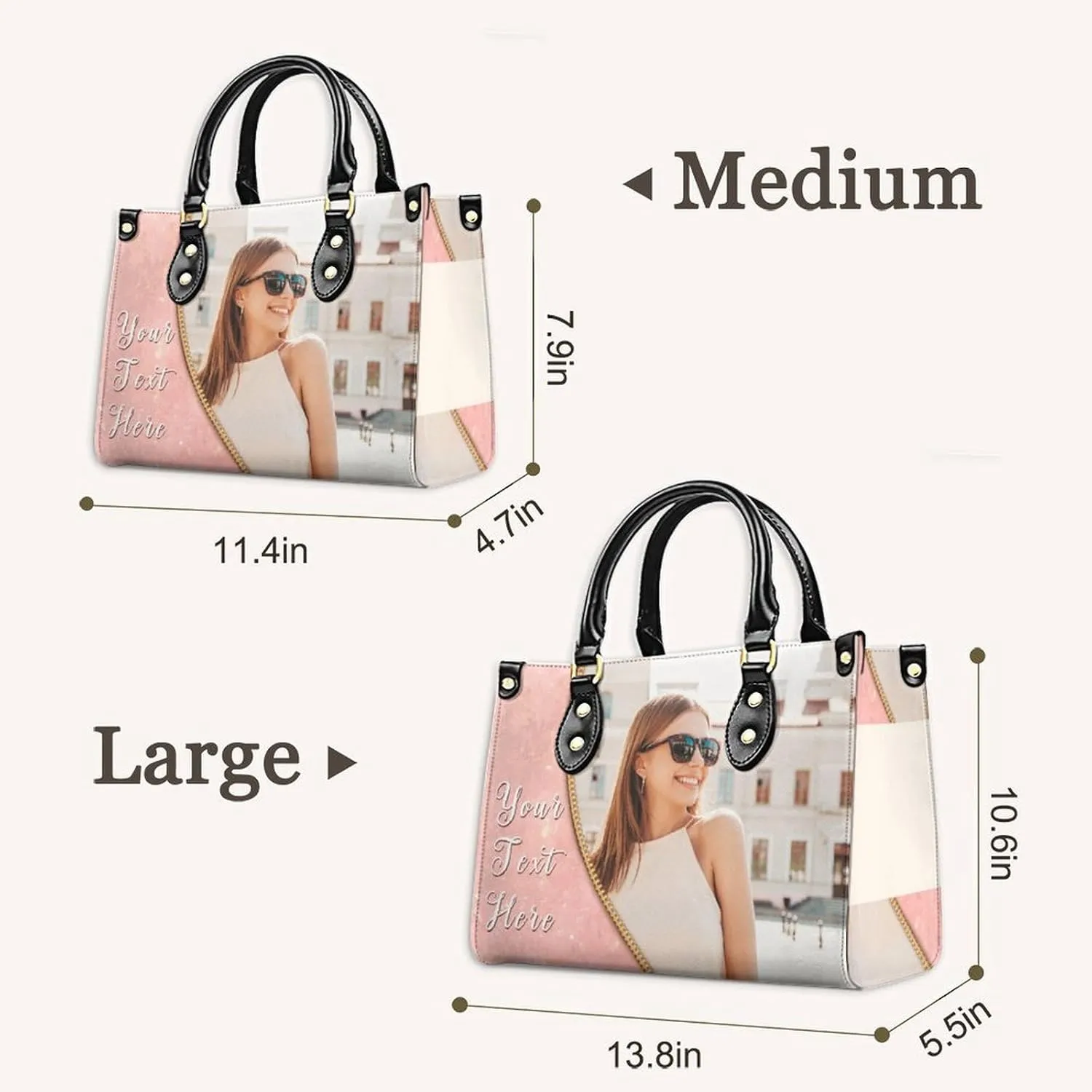 Custom Handbag for Women - Leather Tote Bag with Name, Photo for Mom, Teacher - Fashion Gifts for Birthday, Wedding