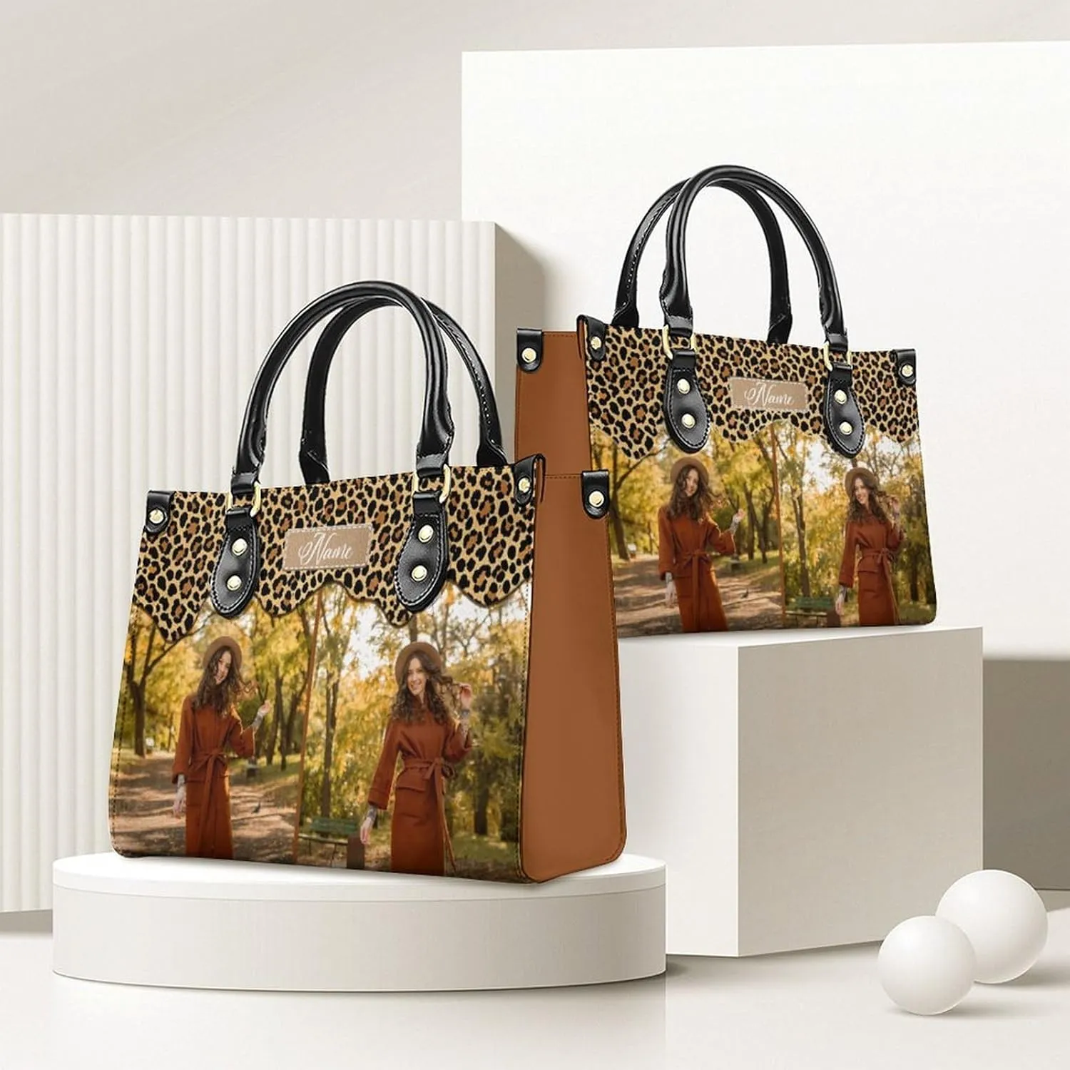 Custom Handbag for Women - Leather Tote Bag with Name, Photo for Mom, Teacher - Fashion Gifts for Birthday, Wedding