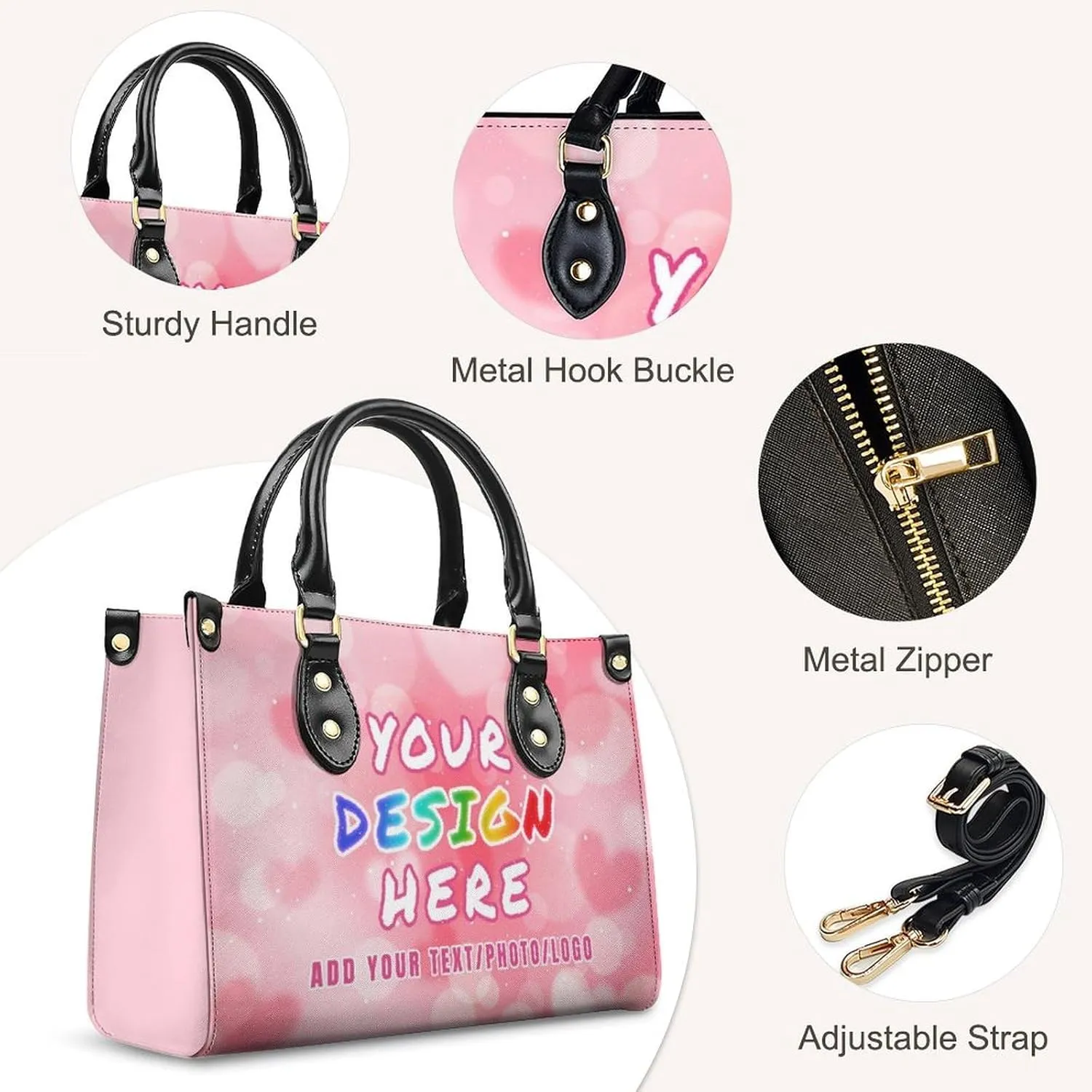 Custom Handbag for Women - Leather Tote Bag with Name, Photo for Mom, Teacher - Fashion Gifts for Birthday, Wedding