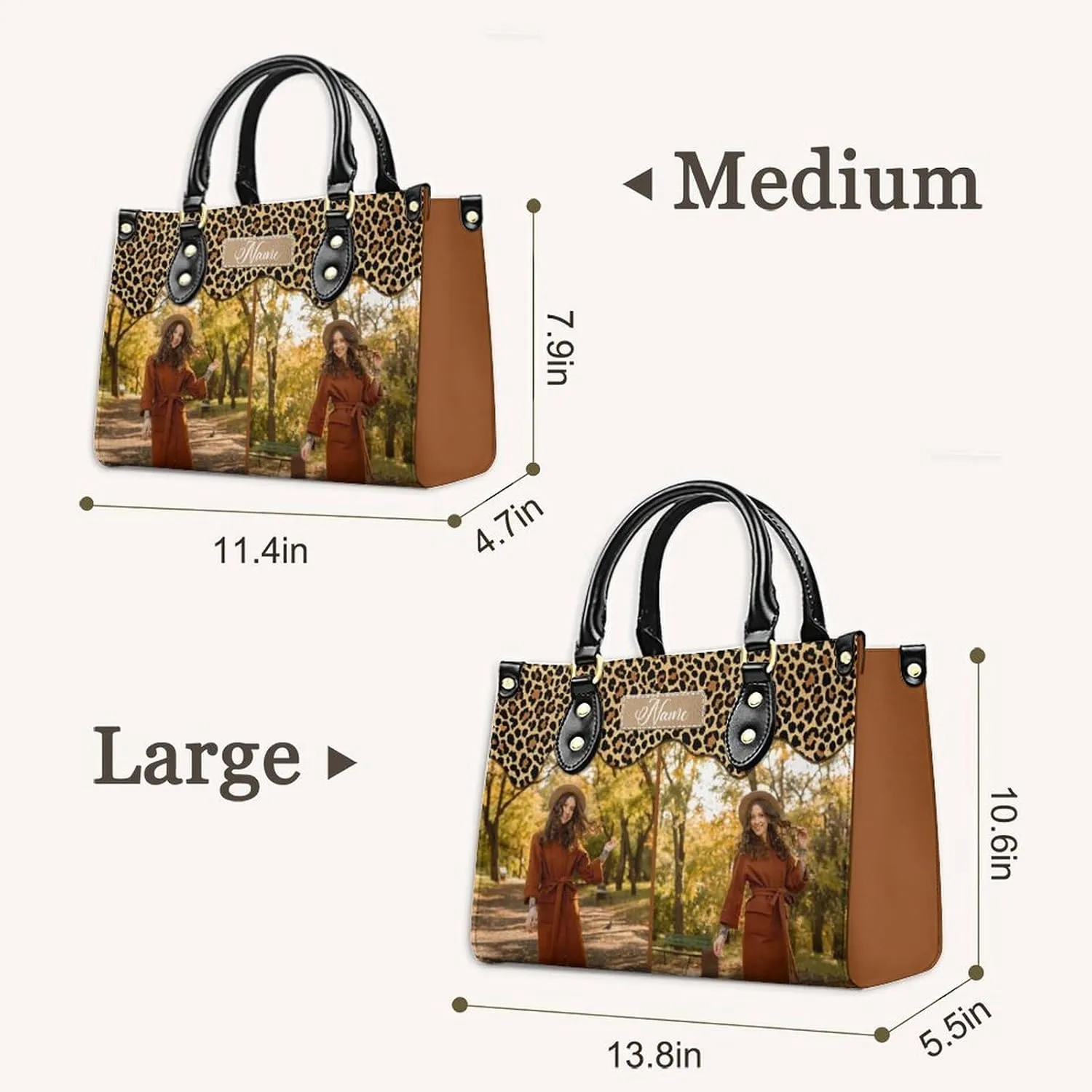 Custom Handbag for Women - Leather Tote Bag with Name, Photo for Mom, Teacher - Fashion Gifts for Birthday, Wedding