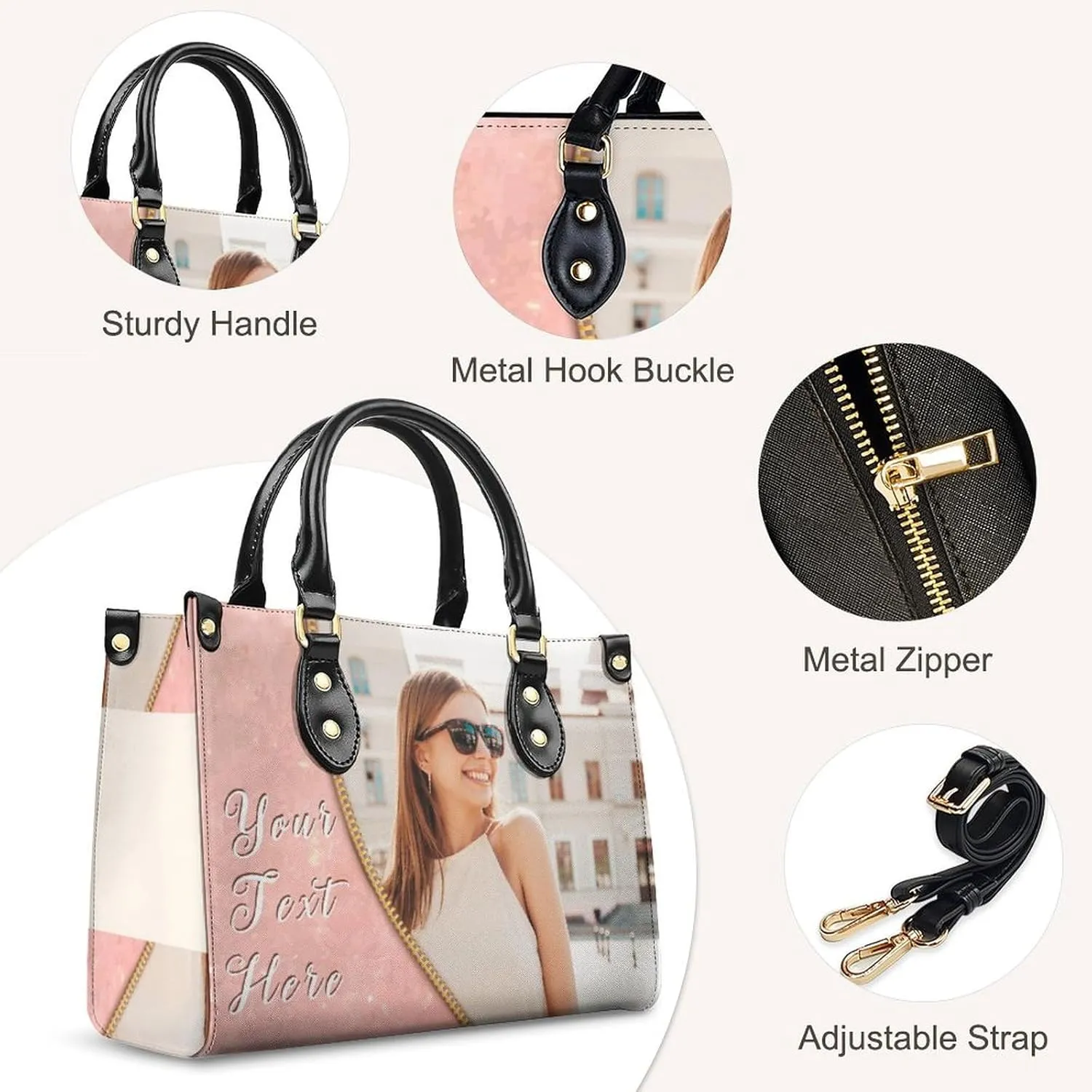 Custom Handbag for Women - Leather Tote Bag with Name, Photo for Mom, Teacher - Fashion Gifts for Birthday, Wedding