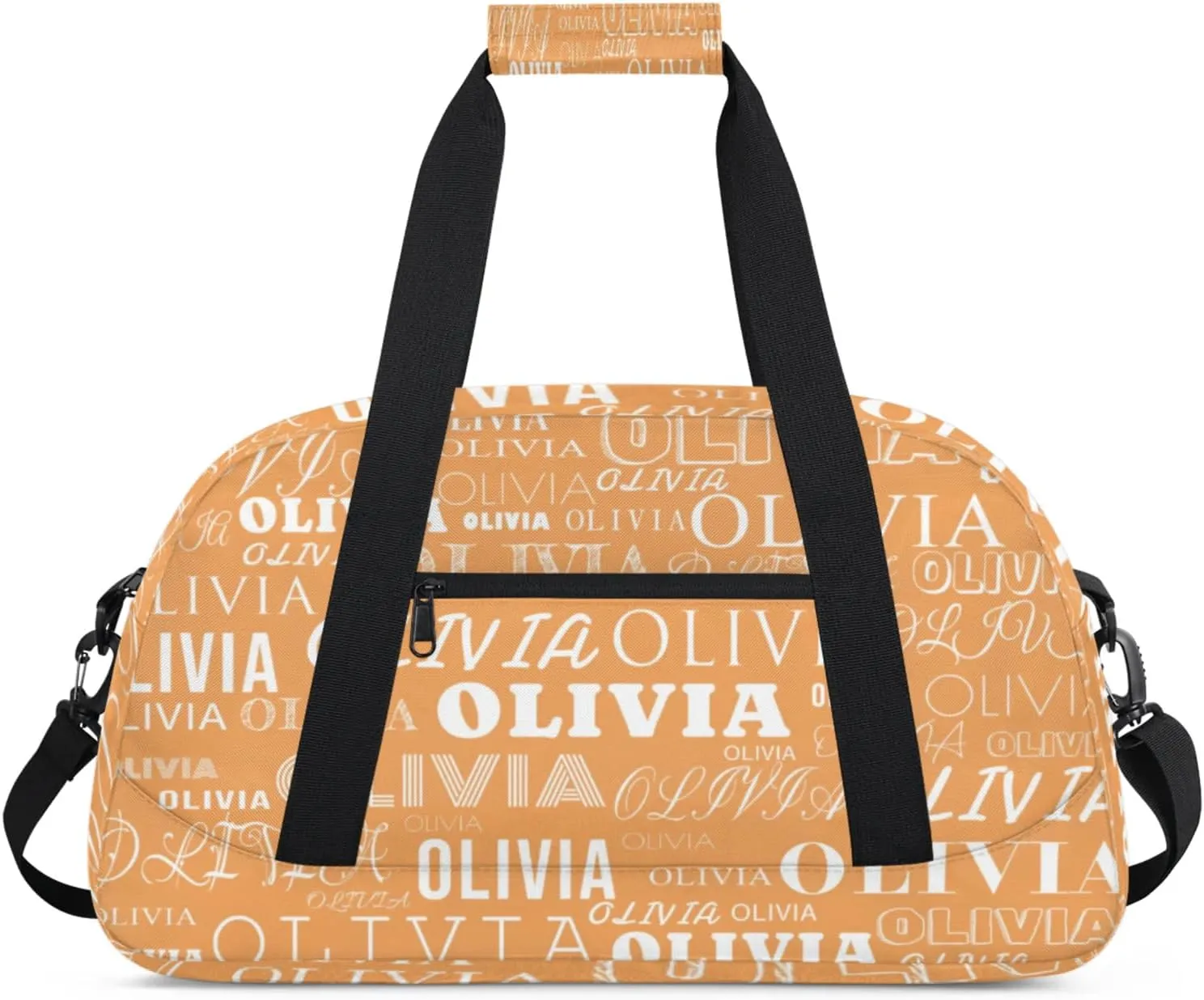 Custom Kids Duffel Bag with Your Name Lightweight Waterproof Personalized Sports Gym Bag with Front Zipper Pocket Foldable Weekender Overnight Bag for School Practice Gymnastic Ballet Sand Brown
