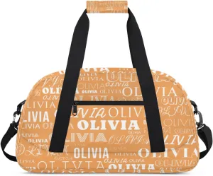 Custom Kids Duffel Bag with Your Name Lightweight Waterproof Personalized Sports Gym Bag with Front Zipper Pocket Foldable Weekender Overnight Bag for School Practice Gymnastic Ballet Sand Brown