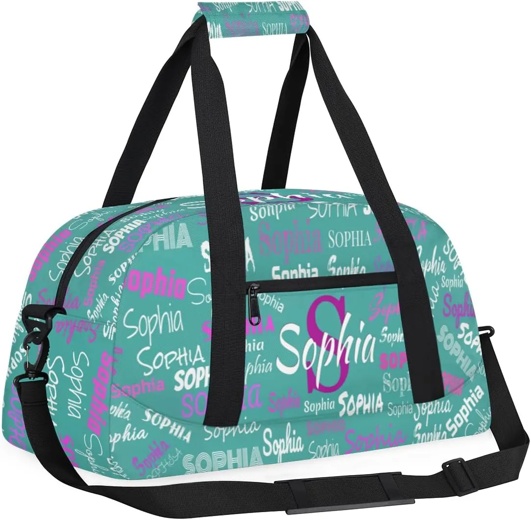 Custom Name Sports Dance Duffel Bag, Personalized Gym Cheerleading Bag Travel Weekender Tote Carry-On Fitness Perform Bag, Dark Turquoise Blue