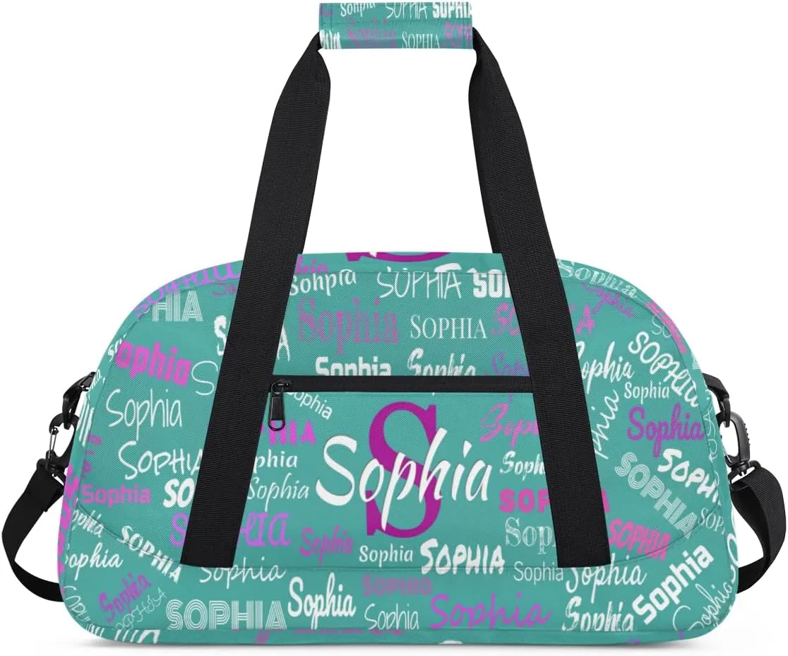 Custom Name Sports Dance Duffel Bag, Personalized Gym Cheerleading Bag Travel Weekender Tote Carry-On Fitness Perform Bag, Dark Turquoise Blue