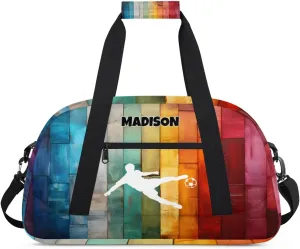 Custom Named Sports Soccer Bag for Boys, Gym Bag Sports Travel Duffle Bag Tote Dance Training Carry On Weekend Sports Bag, Colorful Rustic Wooden Barn
